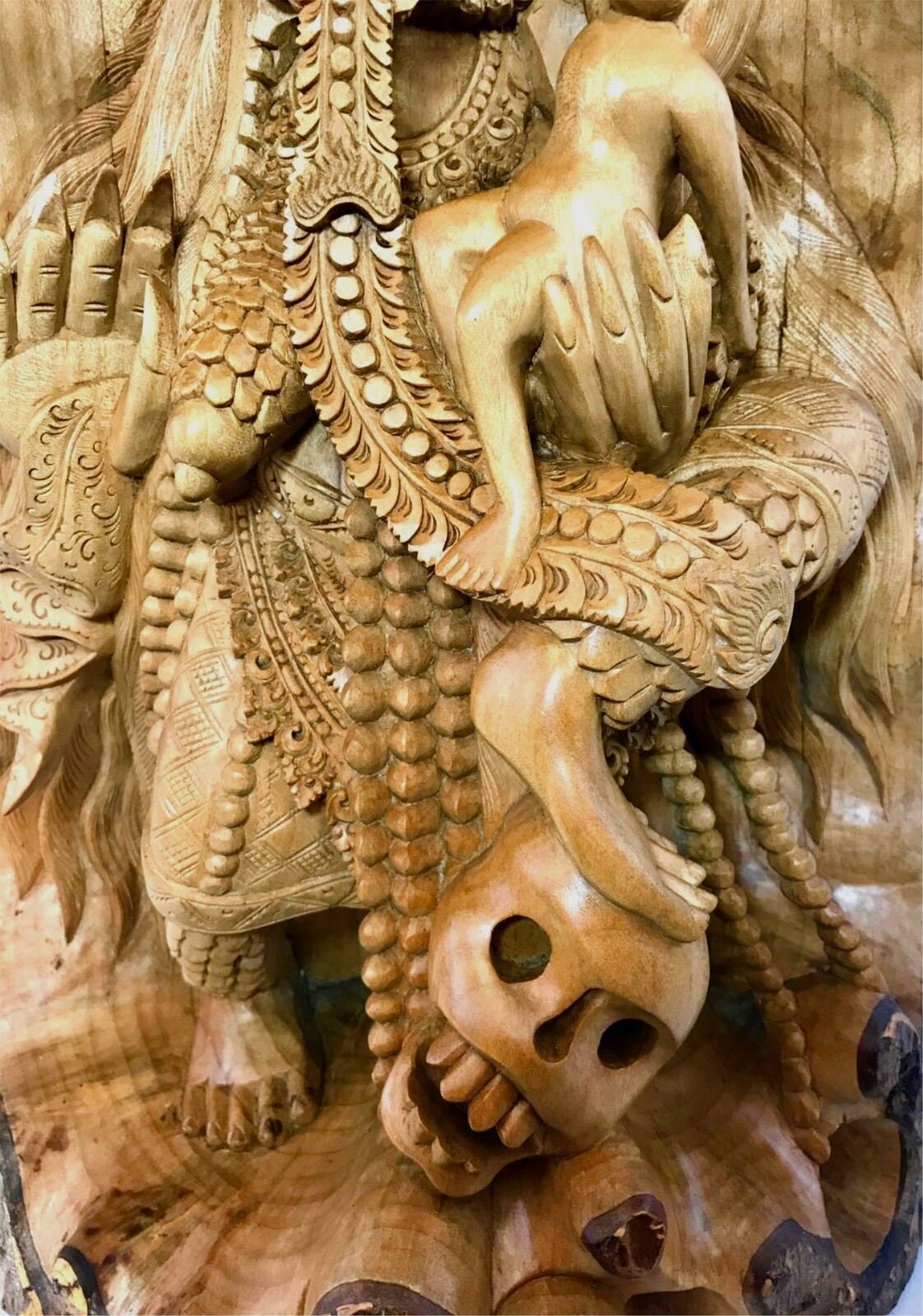 Balinese Rangda The Witch With Skull Statue Demon Queen Kali Goddess Sculpture Hand Carved wood carving Bali Folk Art