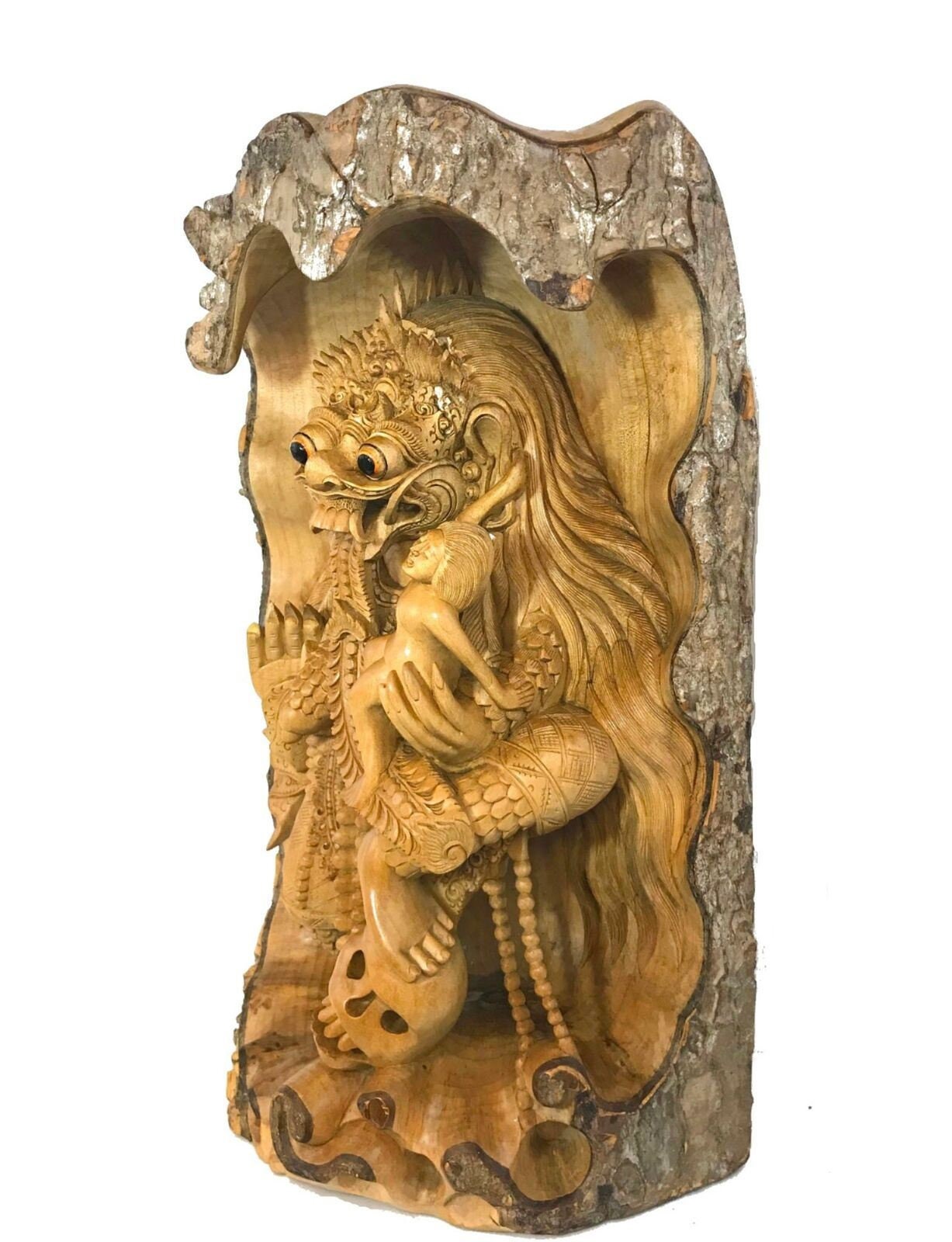 Balinese Rangda The Witch With Skull Statue Demon Queen Kali Goddess Sculpture Hand Carved wood carving Bali Folk Art