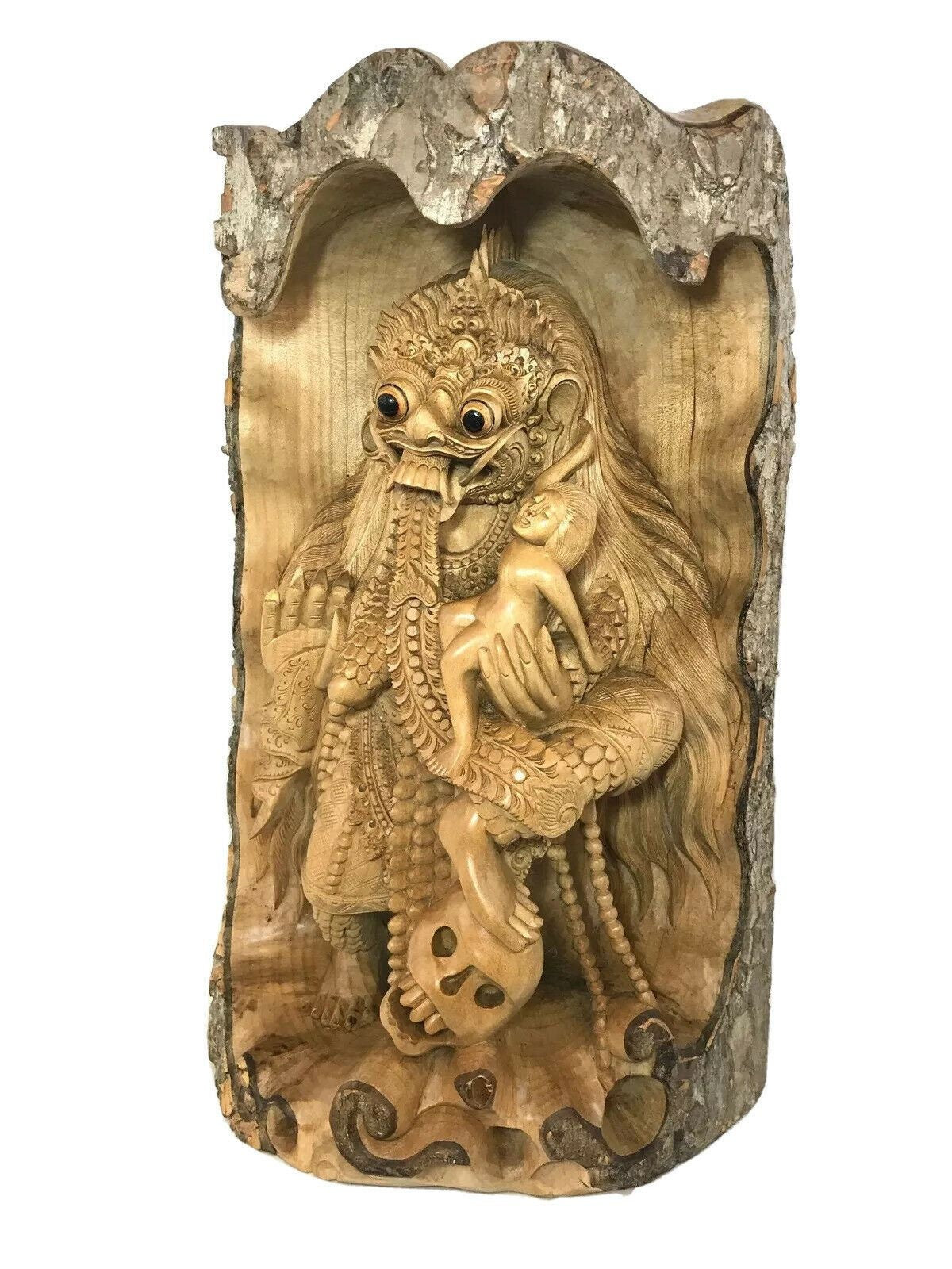 Balinese Rangda The Witch With Skull Statue Demon Queen Kali Goddess Sculpture Hand Carved wood carving Bali Folk Art