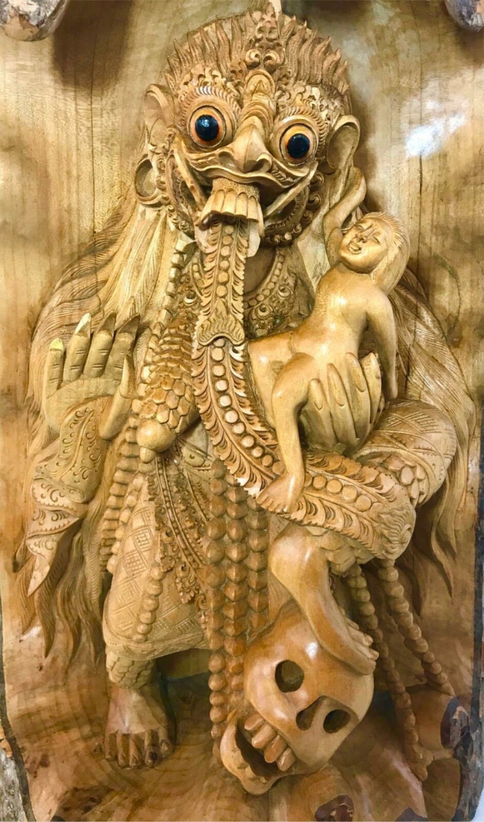 Balinese Rangda The Witch With Skull Statue Demon Queen Kali Goddess Sculpture Hand Carved wood carving Bali Folk Art