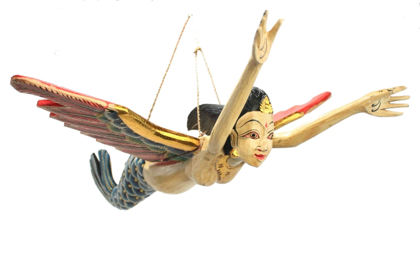 Flying Mermaid Goddess Mobile Demon Chaser Guardian Carved Balinese art Teal