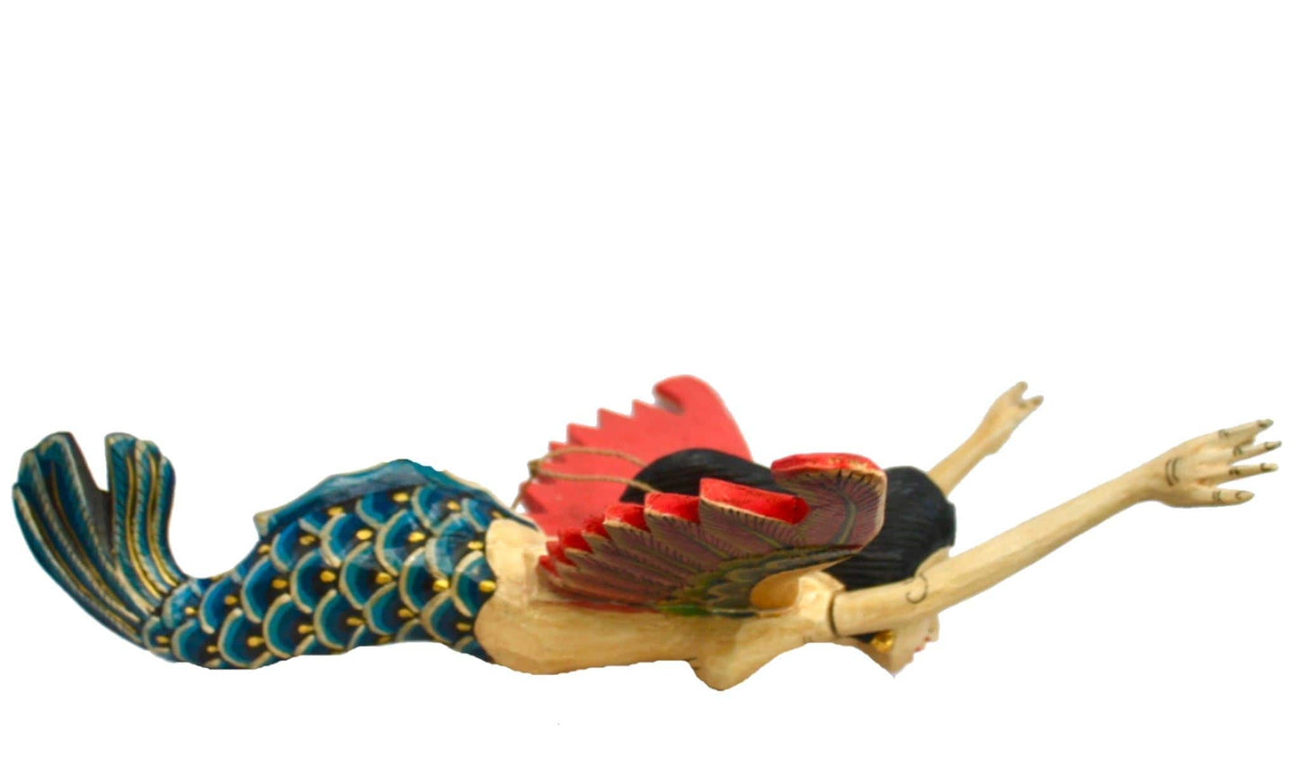 Flying Mermaid Goddess Mobile Demon Chaser Guardian Carved Balinese art Teal