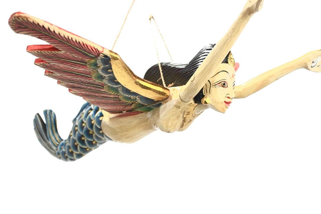 Flying Mermaid Goddess Mobile Demon Chaser Guardian Carved Balinese art Teal