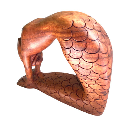 Yoga Mermaid Statue Figurine Ustrasana Pose Hand Made Carved Wood Balinese Art