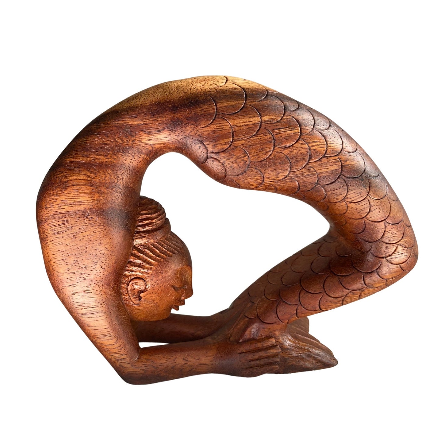 Yoga Mermaid Statue figurine Kapotasana Pose Bali Hand Carved Wood Balinese Art - Acadia World Traders