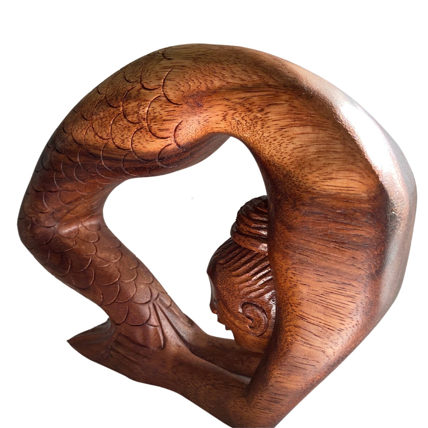 Yoga Mermaid Statue figurine Kapotasana Pose Bali Hand Carved Wood Balinese Art - Acadia World Traders