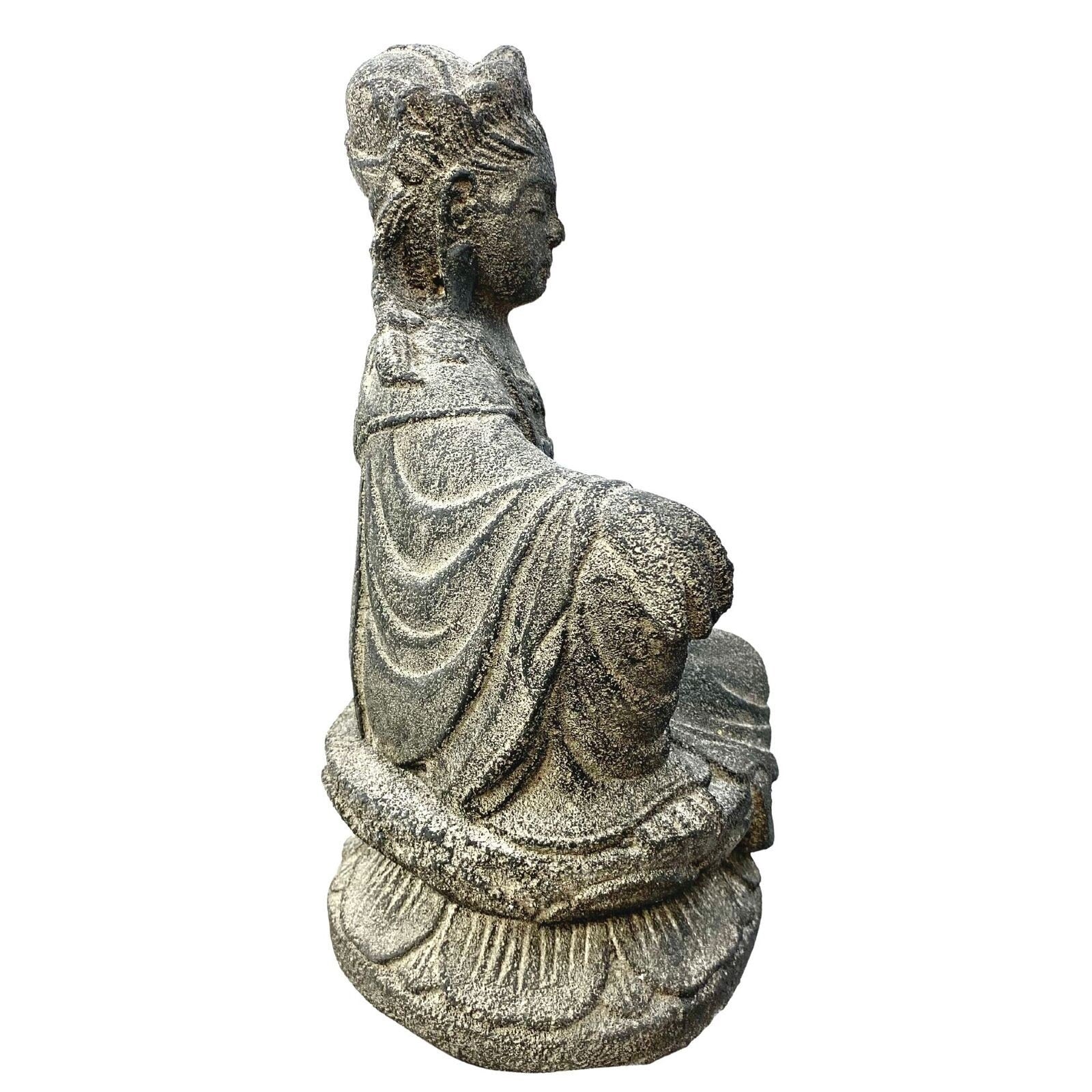 Guanyin Quan yin Kwan Yin Buddhist Goddess Garden Statue Sculpture Bodhisattva Compassion Buddha Goddess Bali art cast lave stone - Acadia World Traders