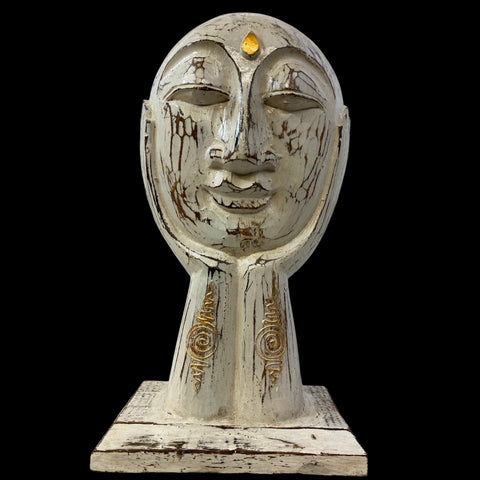 Balinese Buddha Mask Statue Thinking Freestanding Wooden Mask Sculpture Wall Art hand carved wood Carving Bali Vintage style Folk Art