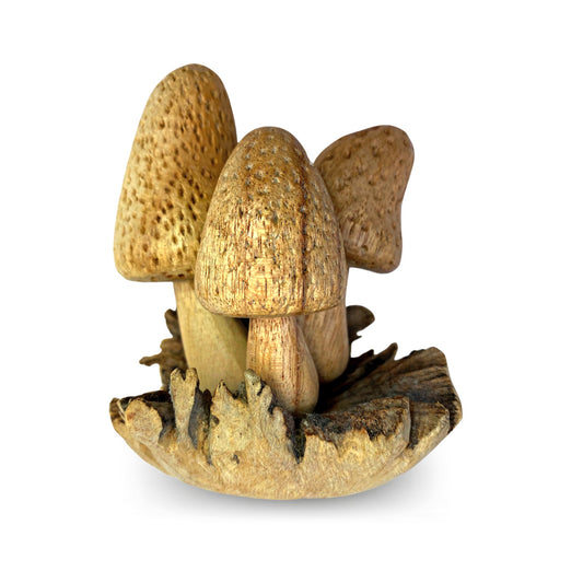 Forest Morel Mushroom Statue Parasite Wood Carving Handmade Bali Art Sculpture Cottagecore Autumn Decor