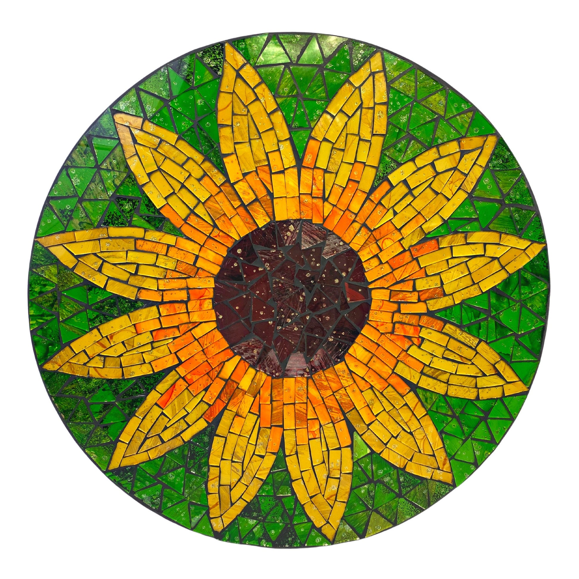 Yellow Sunflower Mosaic Wall Art Plaque Panel Hand Painted Glass Bali Handicraft Boho Decor - Acadia World Traders