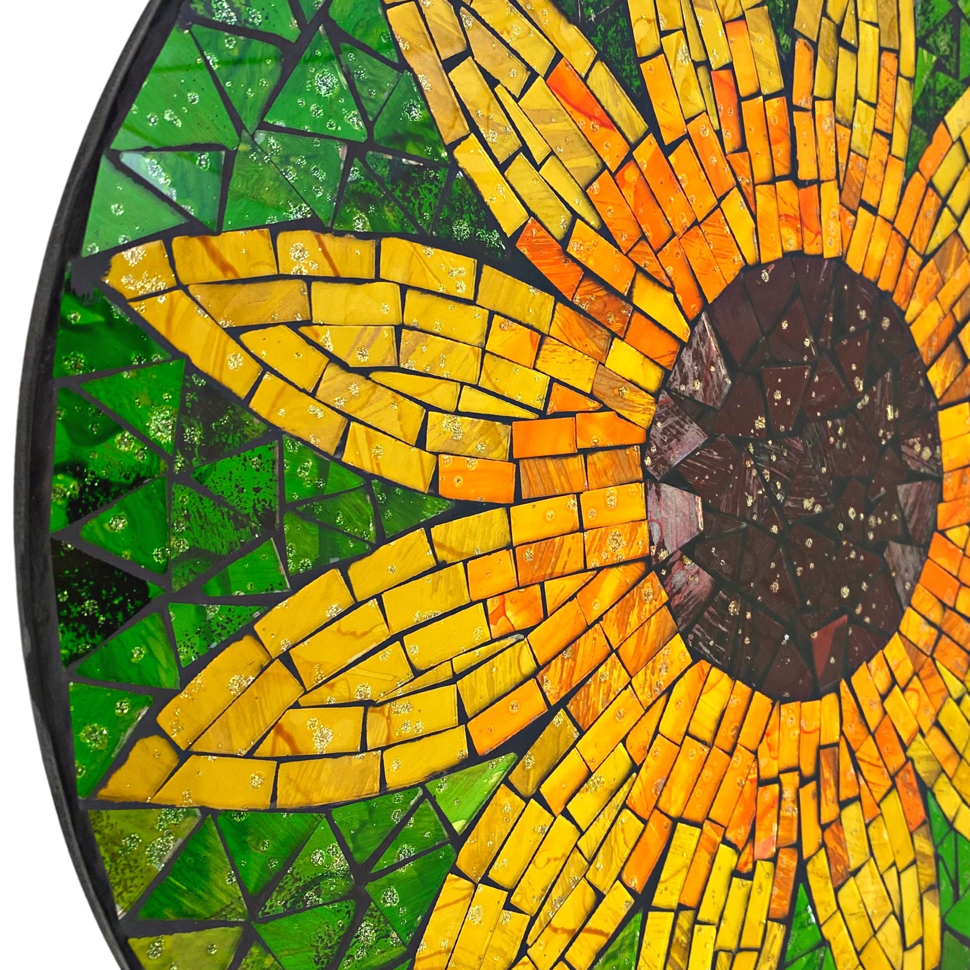 Yellow Sunflower Mosaic Wall Art Plaque Panel Hand Painted Glass Bali Handicraft Boho Decor - Acadia World Traders