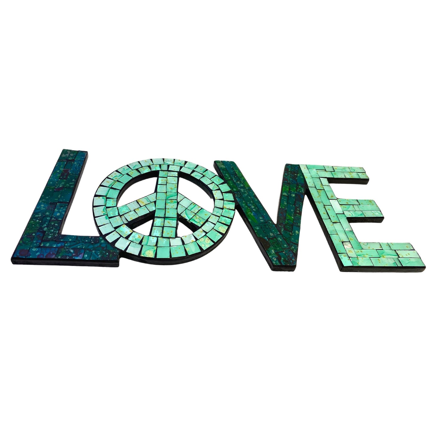 Peace and Love Mosaic Wall Art Plaque Panel Hand Painted Glass Bali Handicraft Boho Decor