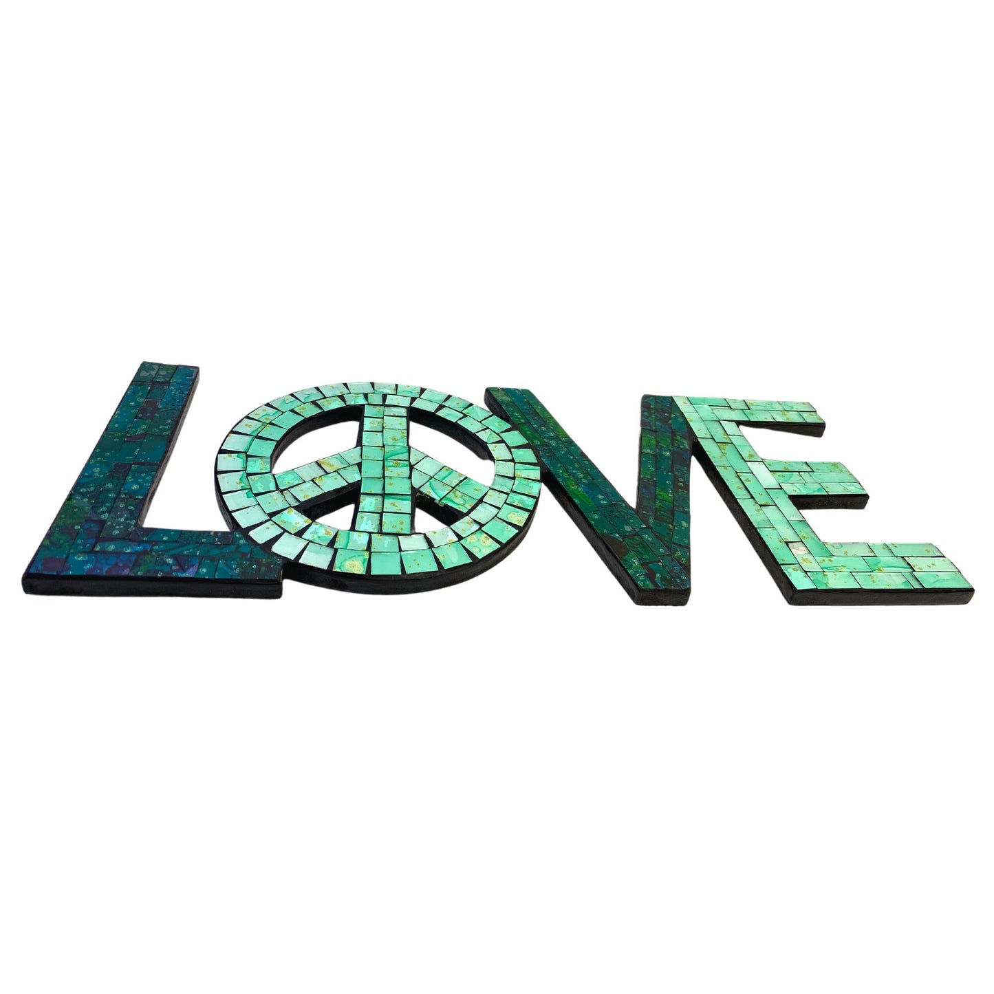 Peace and Love Mosaic Wall Art Plaque Panel Hand Painted Glass Bali Handicraft Boho Decor