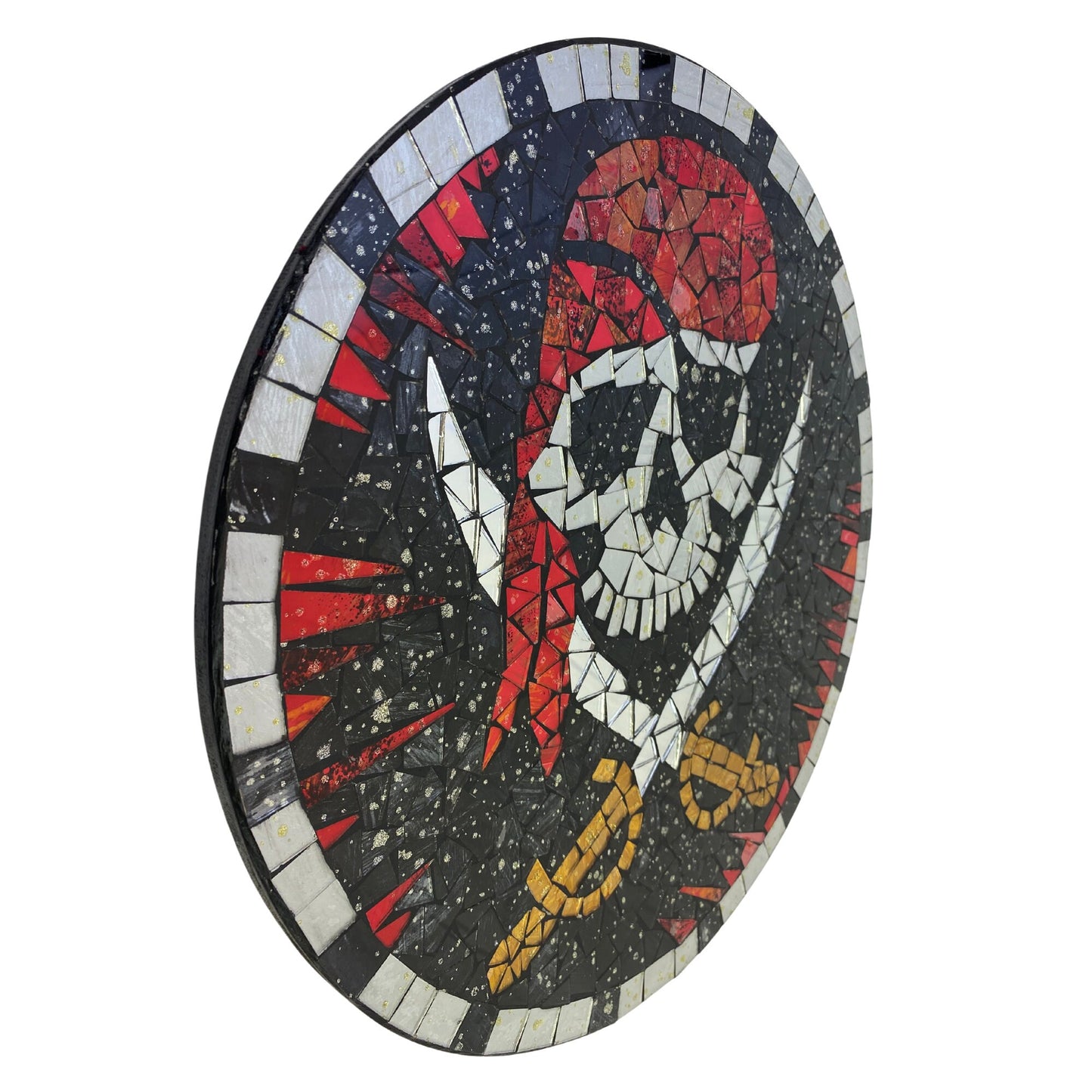 Pirate Wall Hanging Jolly Roger Skull and Crossbones Nautical Mosaic Wall Art Plaque Panel Hand Painted Glass Bali Handicraft Man Cave Decor