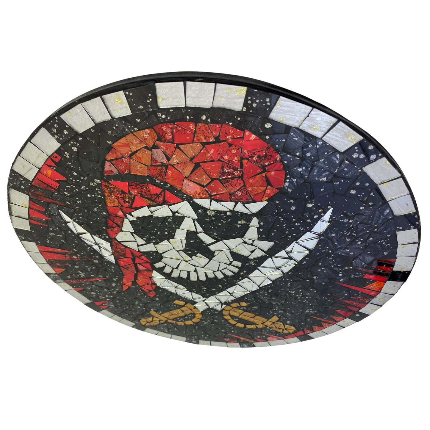 Pirate Wall Hanging Jolly Roger Skull and Crossbones Nautical Mosaic Wall Art Plaque Panel Hand Painted Glass Bali Handicraft Man Cave Decor