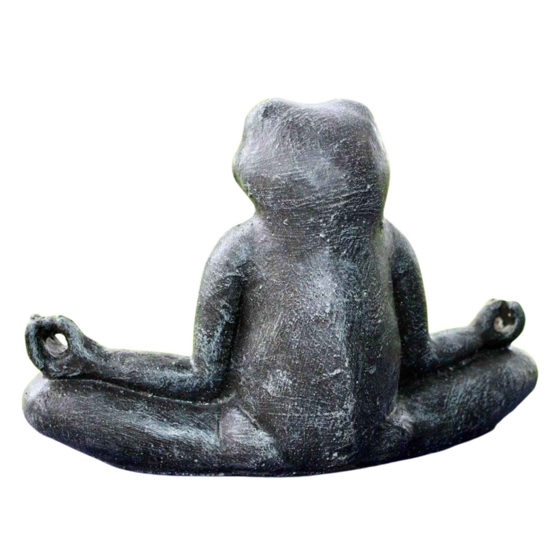 Meditating Buddha Yoga Frog Toad Statue Handmade Eclectic Boho Garden Decor  cast lava stone Sculpture Bali art - Acadia World Traders