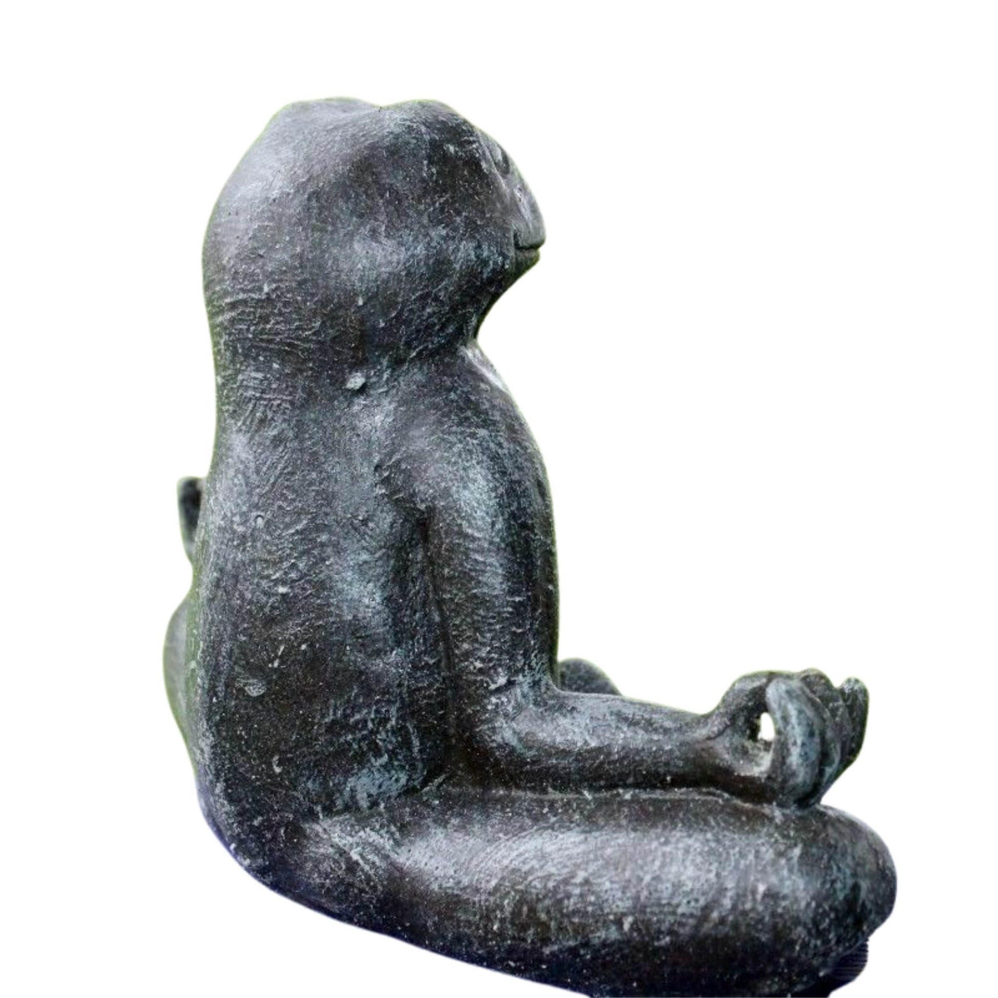 Meditating Buddha Yoga Frog Toad Statue Handmade Eclectic Boho Garden Decor  cast lava stone Sculpture Bali art - Acadia World Traders