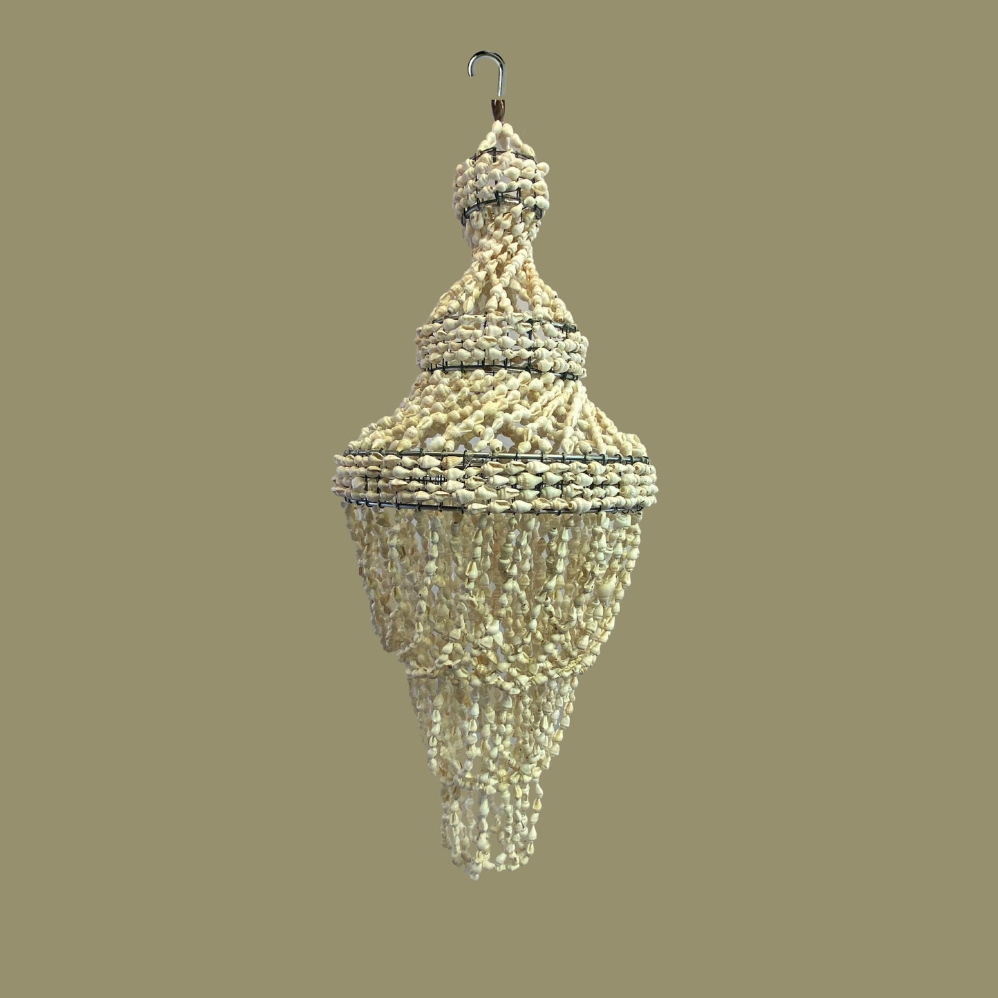 Seashell Chandelier Hanging Accent Lamp: Handmade Nautical, Boho Beach Decor (20")
