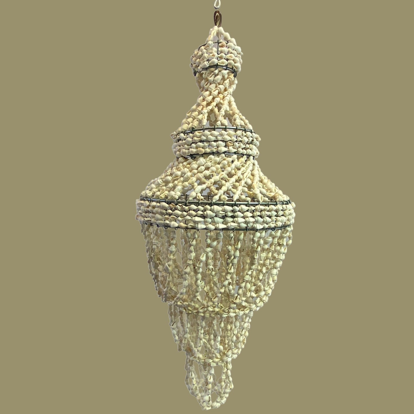 Seashell Chandelier Hanging Accent Lamp: Handmade Nautical, Boho Beach Decor (20")