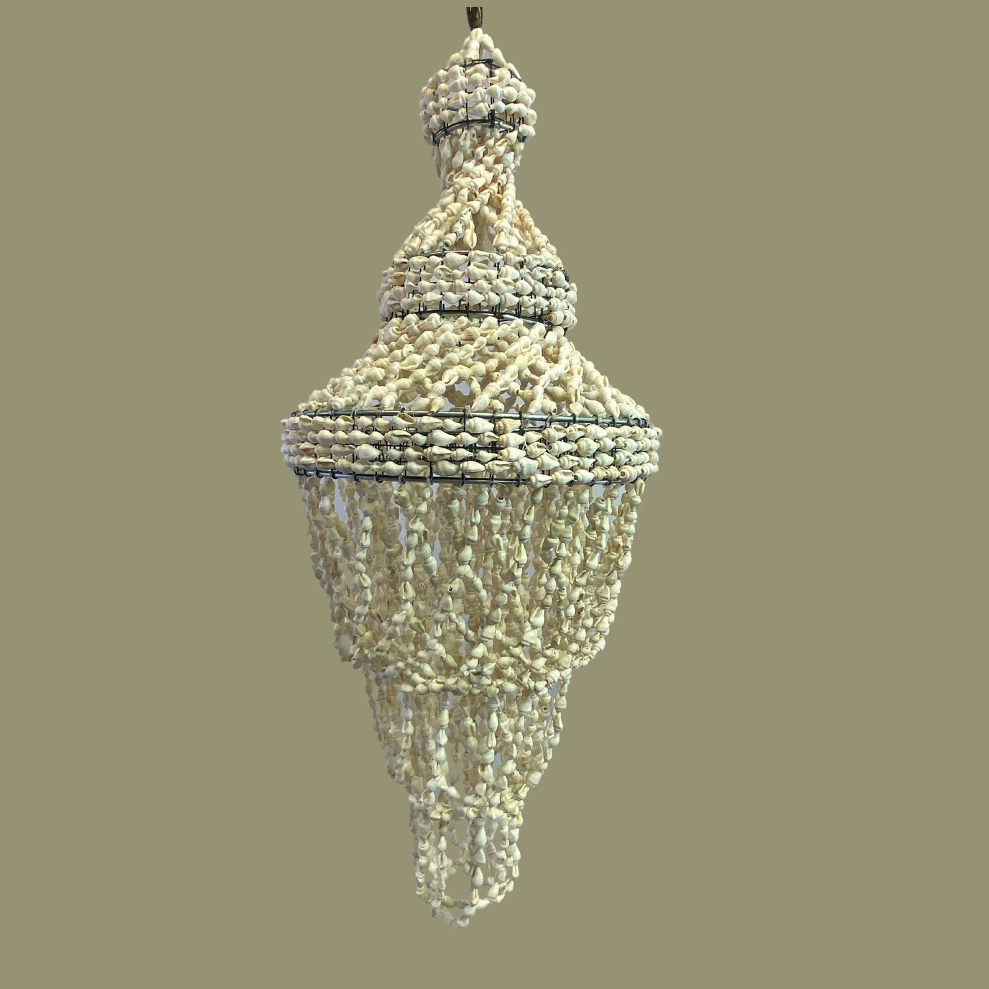 Seashell Chandelier Hanging Accent Lamp: Handmade Nautical, Boho Beach Decor (20")