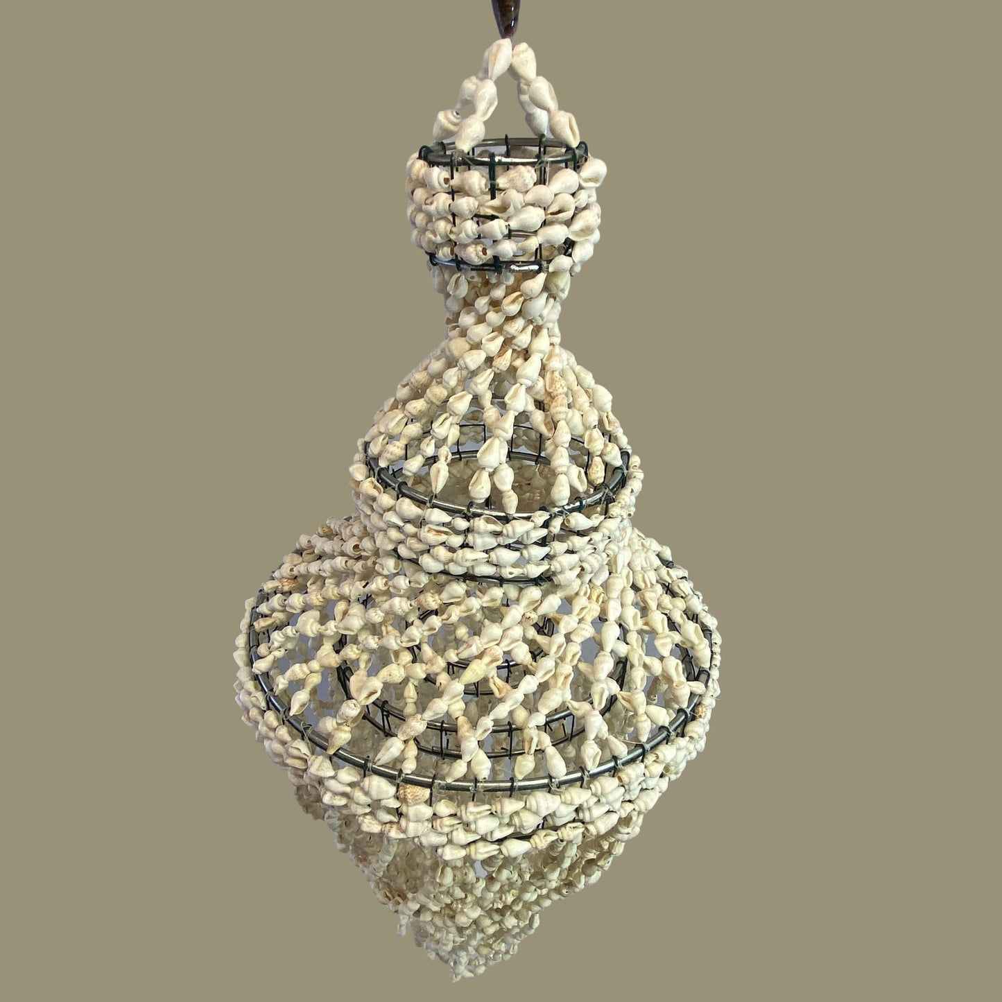 Seashell Chandelier Hanging Accent Lamp: Handmade Nautical, Boho Beach Decor (20")