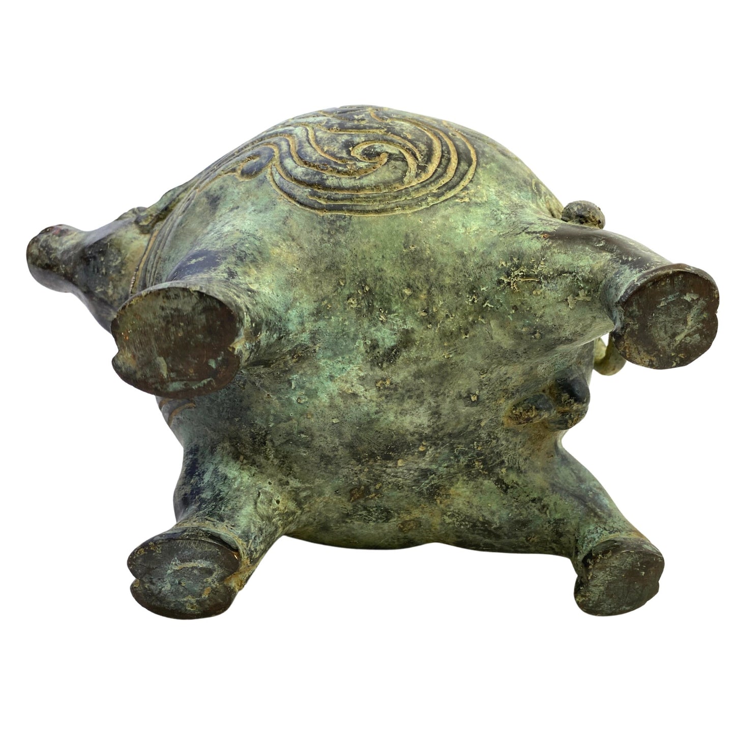 Tribal Water Buffalo Bull Betel Nut Lime Medicine Container Vessel Stash Box Vintage Sumatran Verdigris Bronze Metal Indonesian Folk Art