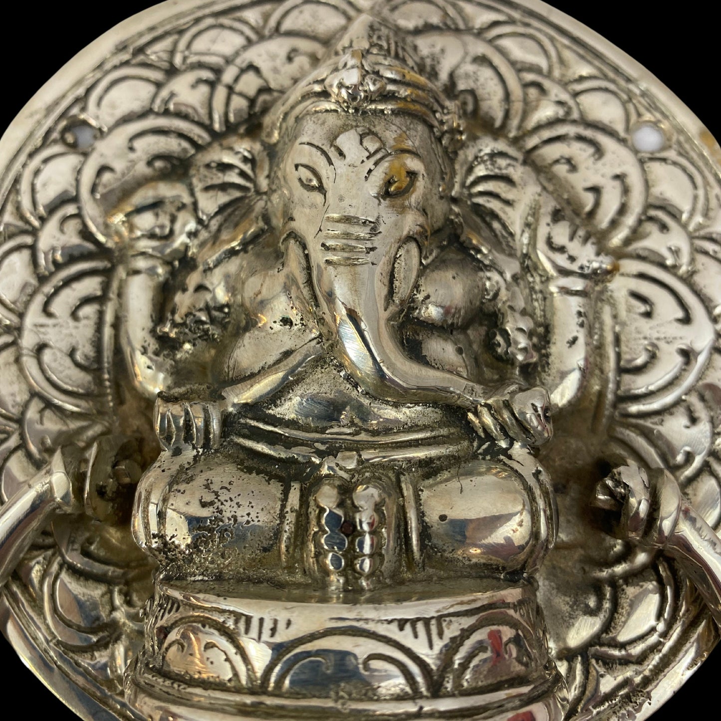 Ganesh Lord of Success Door Knocker Handle Pull Cast silvered Bronze Bali Art