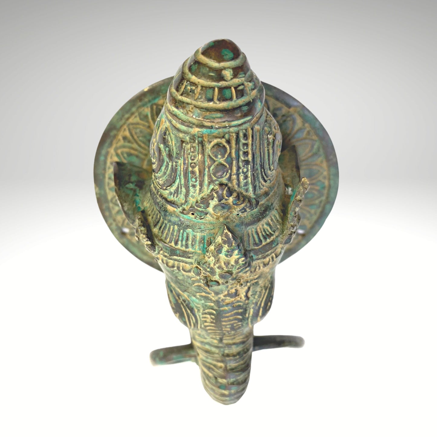 Vintage Bronze Ganesha Door Knocker: Verdigris Metal Door Pull Balinese Art