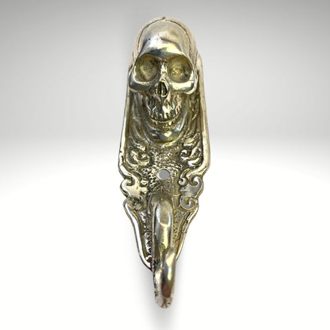 Gothic Human Skull Replica Skeleton Wall Coat Hook Key Towel Hook Handmade silver overlay Bronze Metal Cast Bali Art