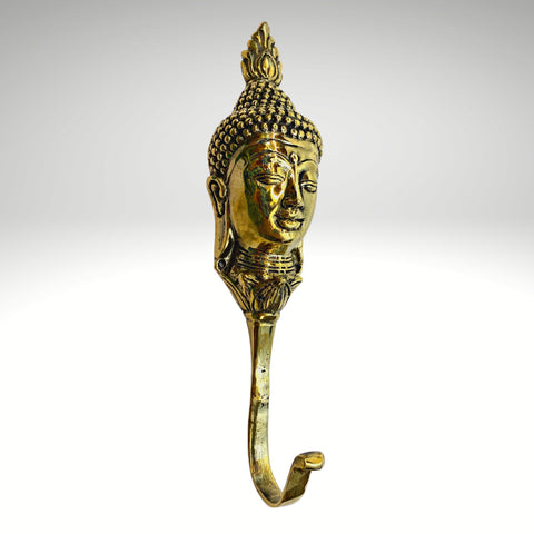 Enlightened Buddha Bust Head Wall Coat Hook Wall Hook Handmade Gold Bronze Cast Boho Asian Decor Balinese Art