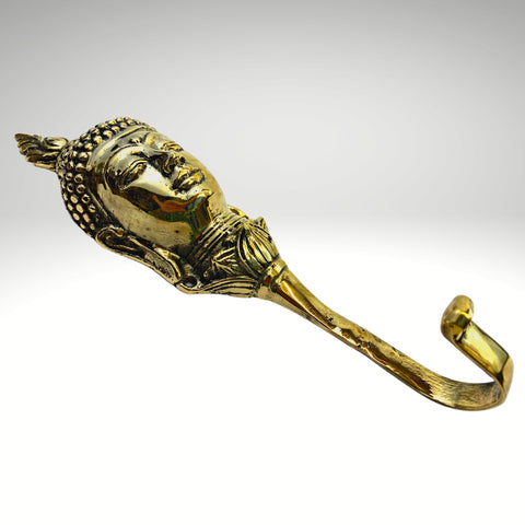 Enlightened Buddha Bust Head Wall Coat Hook Wall Hook Handmade Gold Bronze Cast Boho Asian Decor Balinese Art