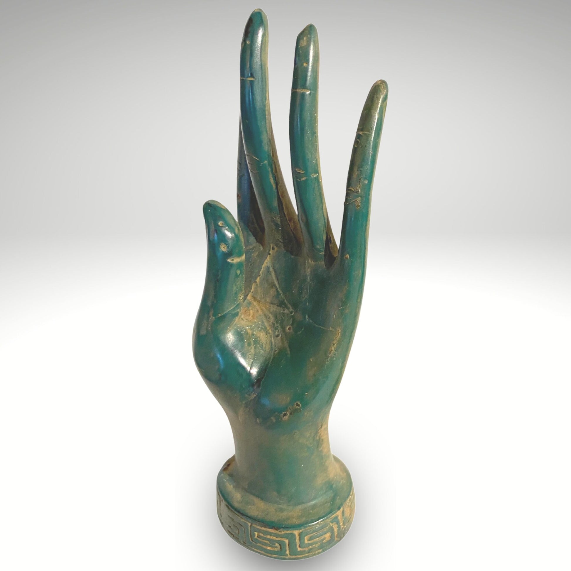 Buddha Abhaya Mudra Hand Sculpture Statue Verdigris Bronze Metal Positive Energy Balinese Art - Acadia World Traders