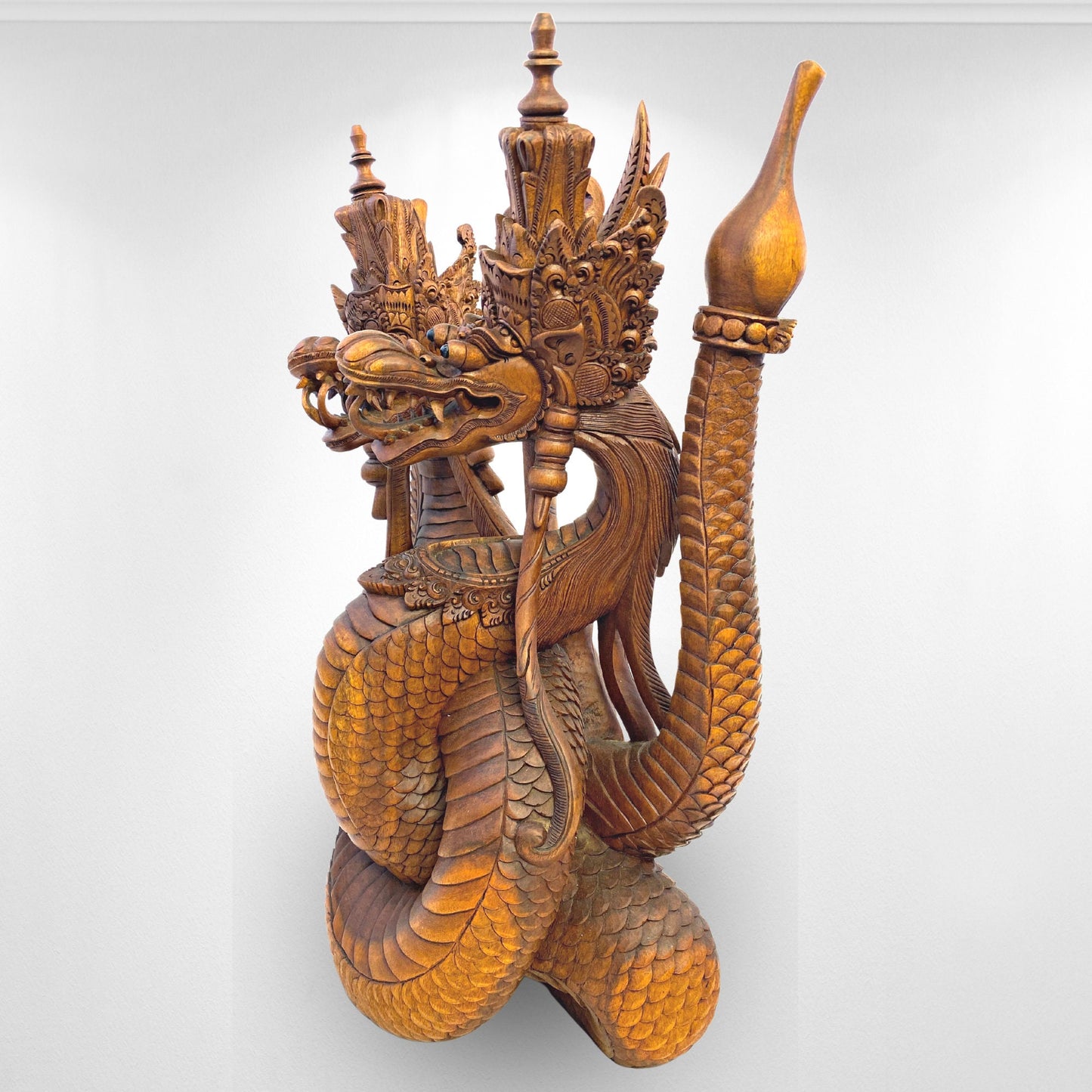 Twin Dragon Cosmic Naga Basuki Antaboga Statue Hand Carved Suar Wood Carving Sculpture Balinese handcrafted Folk Art - Acadia World Traders