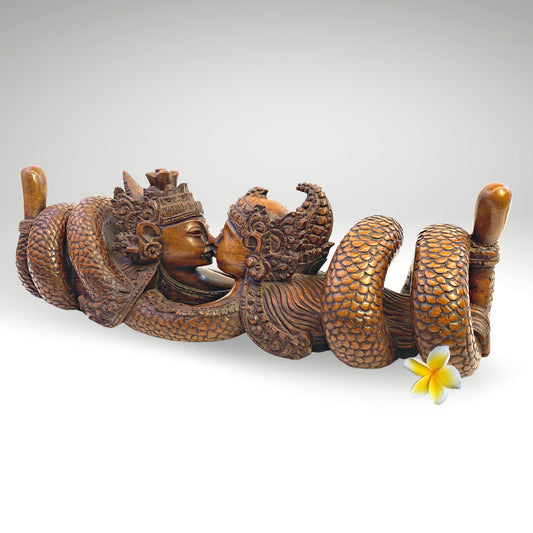 Balinese Wood Carved Sculpture Naga Nagini Snake Serpent Children of Kadru Divine Being Balinese Folk Art Hindu Folklore Hand Carved Statue - Acadia World Traders