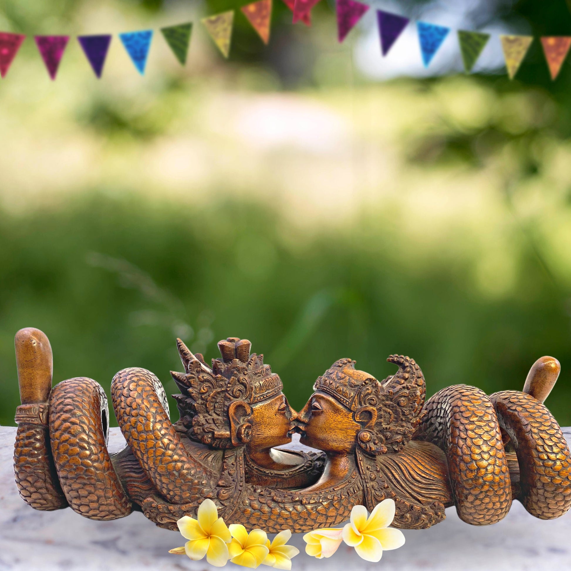 Balinese Wood Carved Sculpture Naga Nagini Snake Serpent Children of Kadru Divine Being Balinese Folk Art Hindu Folklore Hand Carved Statue - Acadia World Traders