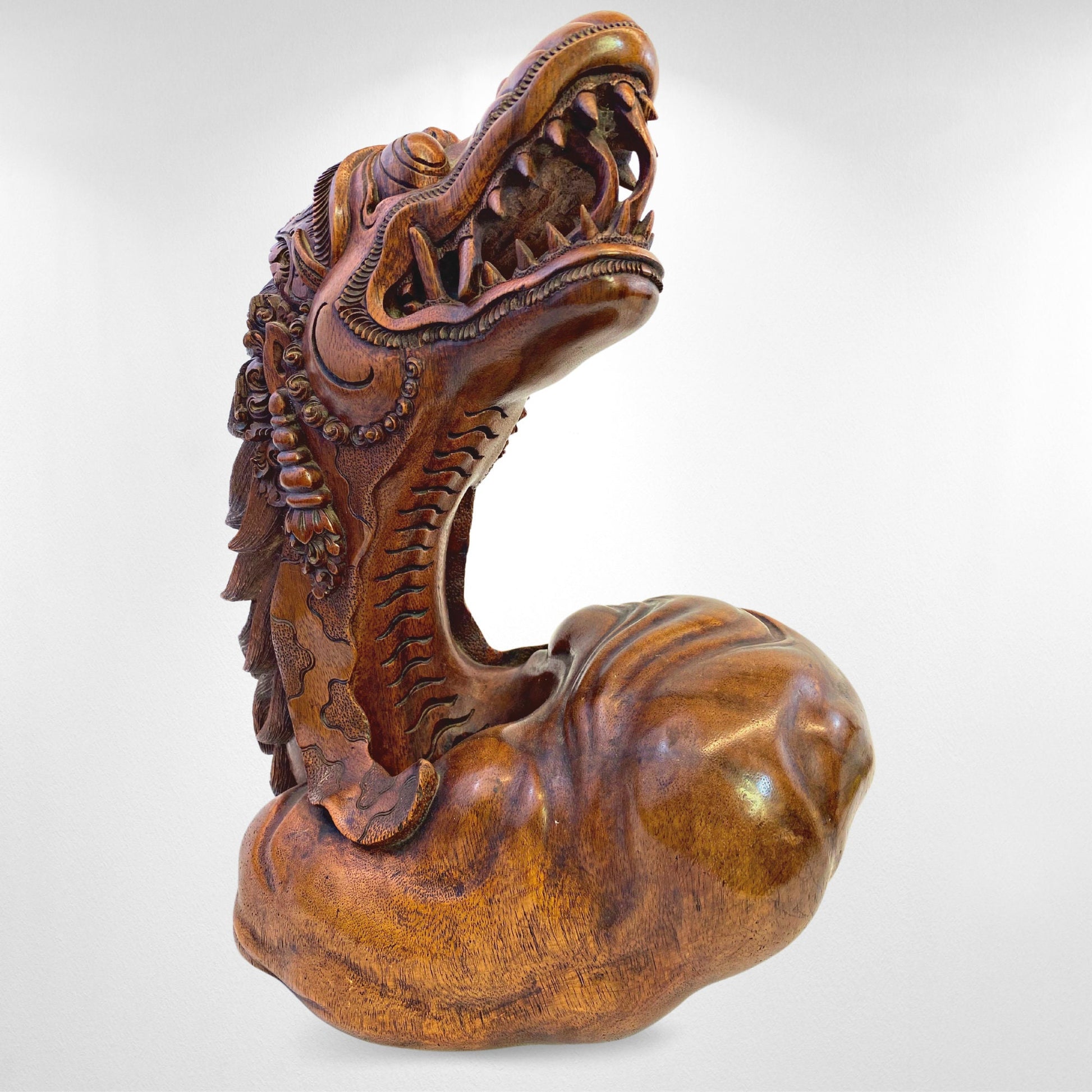 Vintage Dragon Cosmic Naga Basuki Antaboga Statue Hand Carved Suar Wood Carving Sculpture Balinese handcrafted Folk Art OOAK - Acadia World Traders