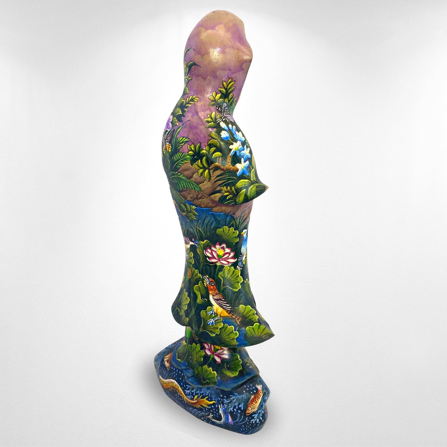 Guanyin Kwan Yin Bodhisattva Buddhist Goddess Compassion Sculpture Hand Carved Wood Carving Miniature  painting Statue Bali Art Purple - Acadia World Traders