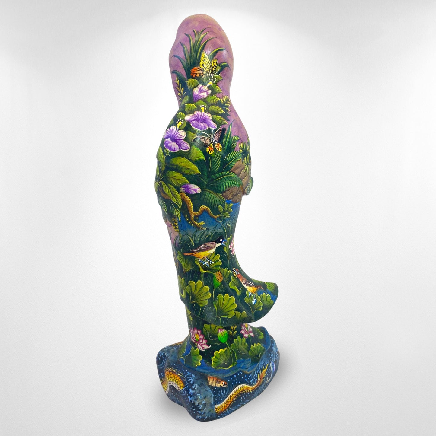Guanyin Kwan Yin Bodhisattva Buddhist Goddess Compassion Sculpture Hand Carved Wood Carving Miniature  painting Statue Bali Art Purple - Acadia World Traders