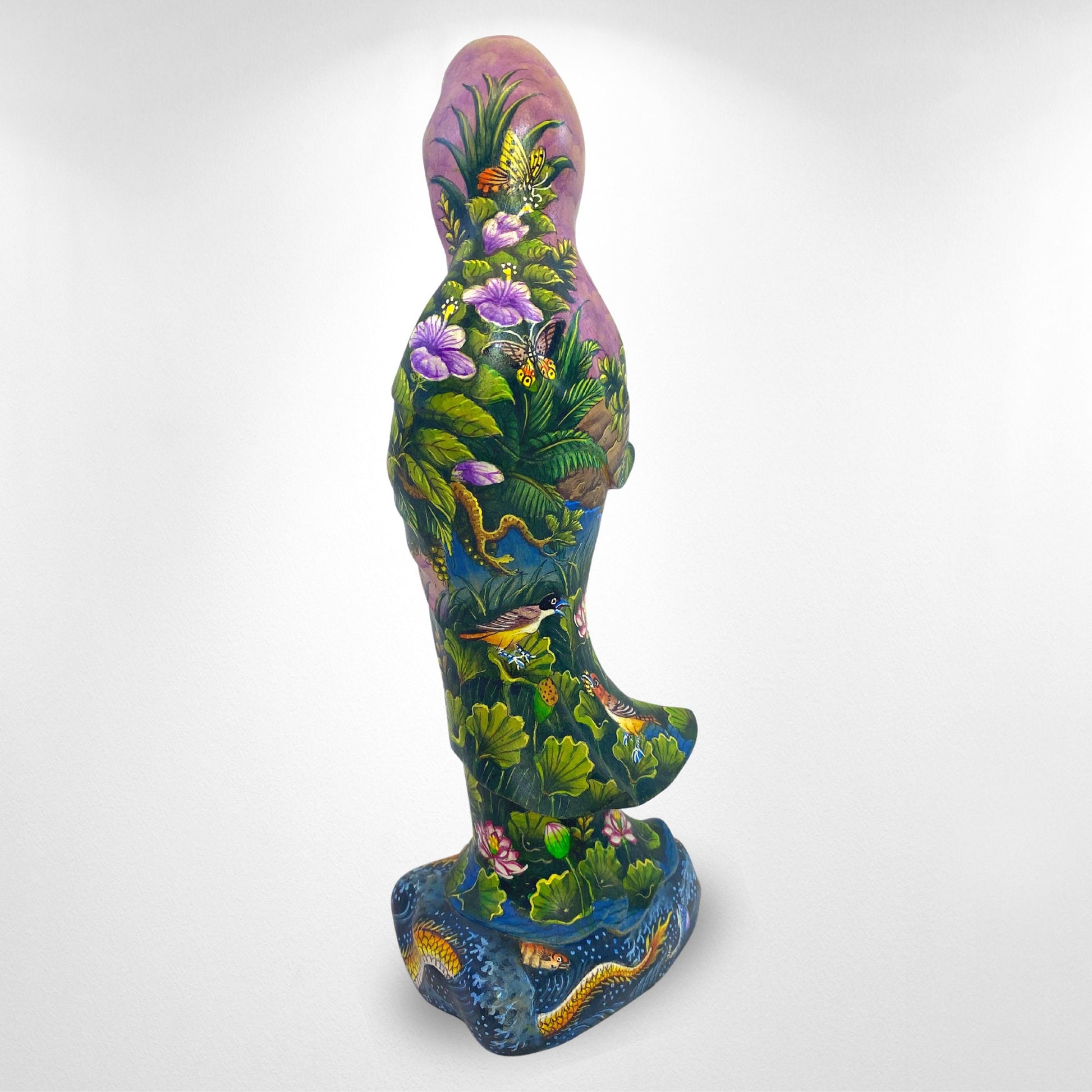 Guanyin Kwan Yin Bodhisattva Buddhist Goddess Compassion Sculpture Hand Carved Wood Carving Miniature  painting Statue Bali Art Purple - Acadia World Traders