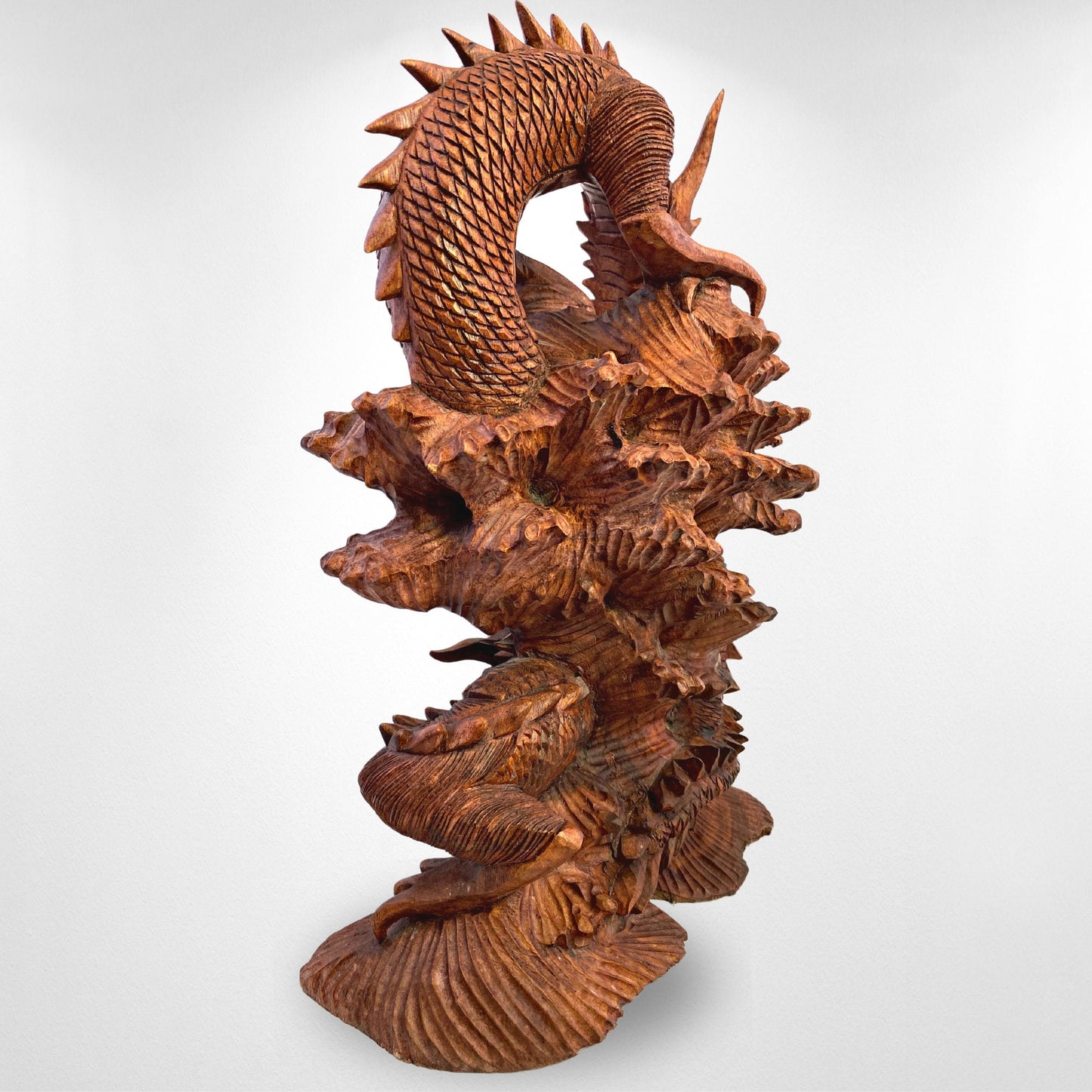 Twin Dragon Cosmic Naga Basuki Antaboga Statue Hand Carved Suar Wood Carving Sculpture Balinese handcrafted Folk Art 21&quot; - Acadia World Traders
