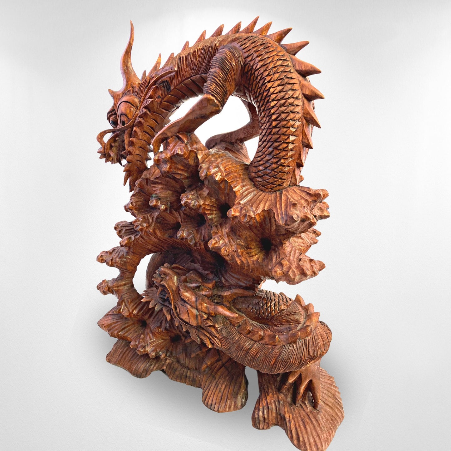 Twin Dragon Cosmic Naga Basuki Antaboga Statue Hand Carved Suar Wood Carving Sculpture Balinese handcrafted Folk Art 21&quot; - Acadia World Traders