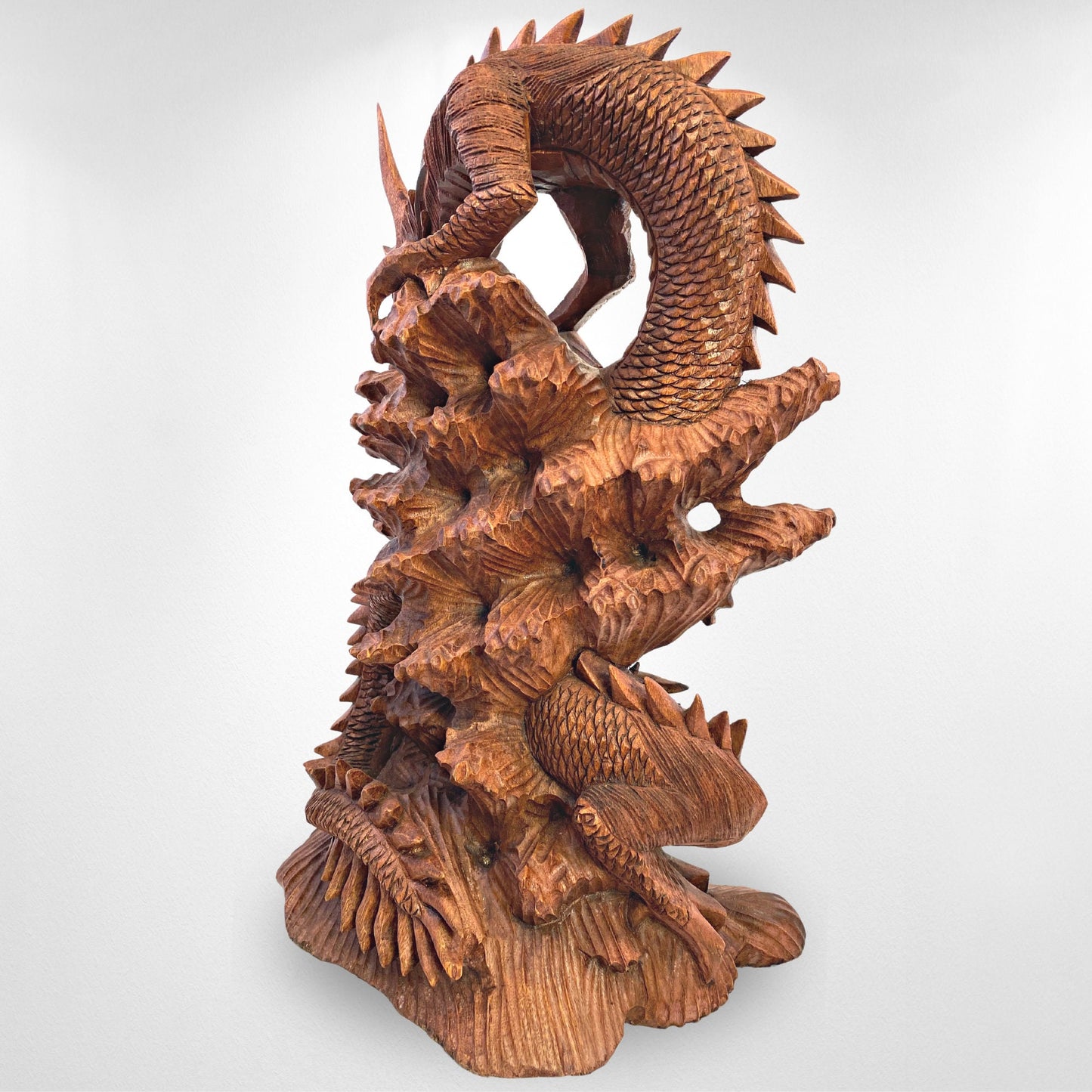 Twin Dragon Cosmic Naga Basuki Antaboga Statue Hand Carved Suar Wood Carving Sculpture Balinese handcrafted Folk Art 21&quot; - Acadia World Traders