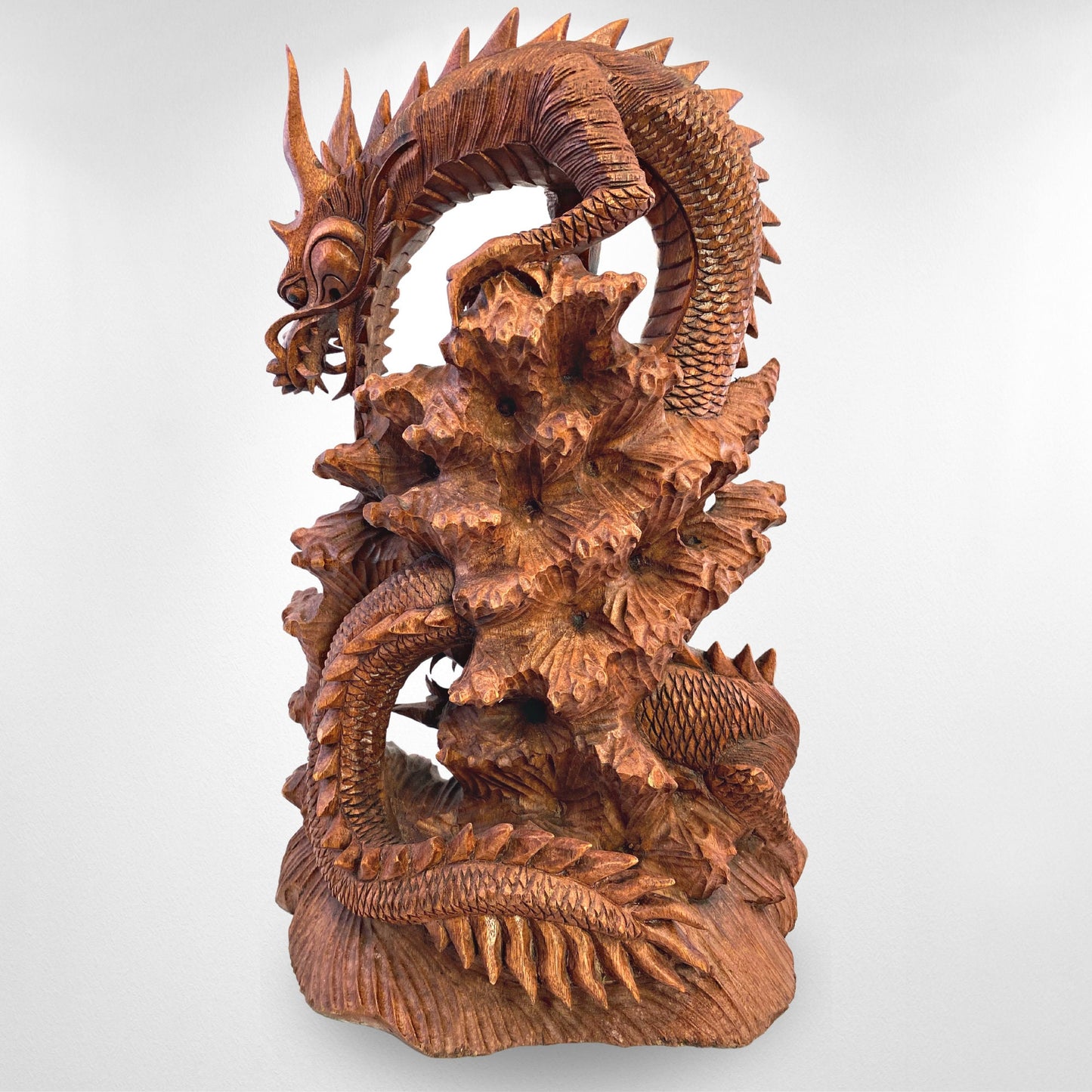 Twin Dragon Cosmic Naga Basuki Antaboga Statue Hand Carved Suar Wood Carving Sculpture Balinese handcrafted Folk Art 21&quot; - Acadia World Traders