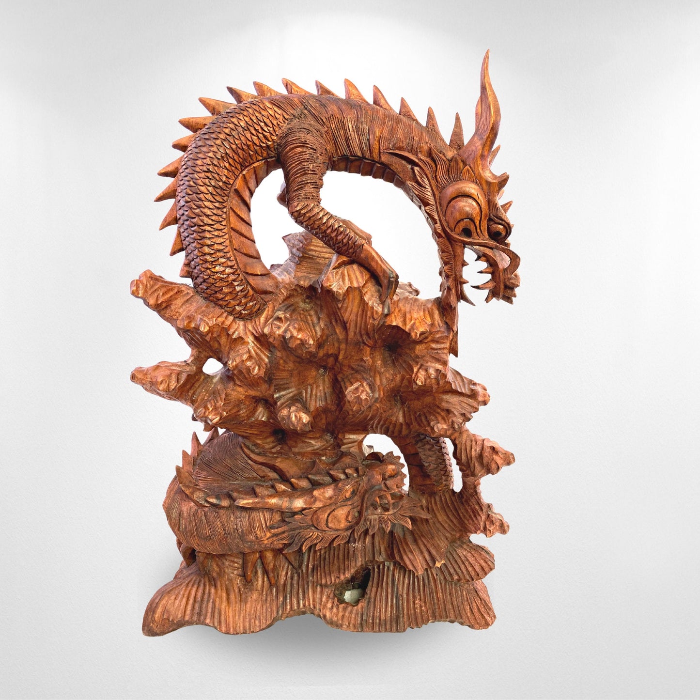 Twin Balinese Dragon wood carving