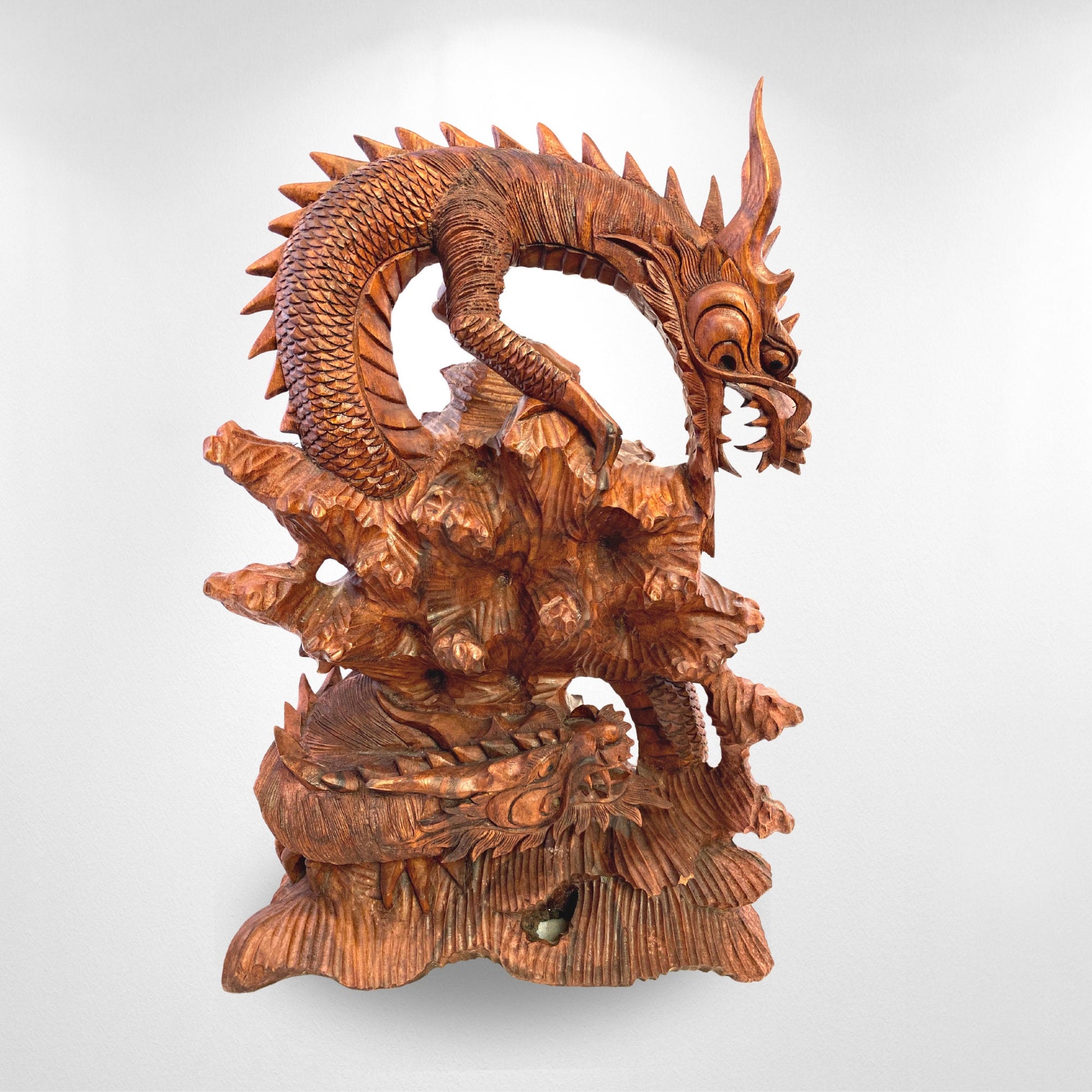 Twin Balinese Dragon wood carving