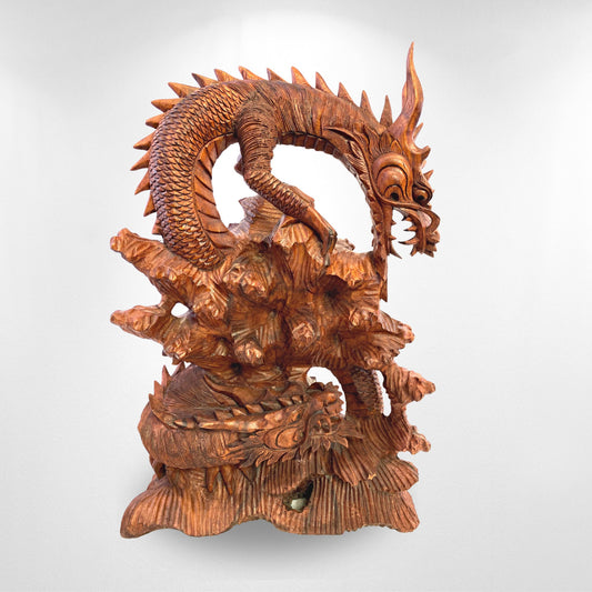 Twin Balinese Dragon wood carving