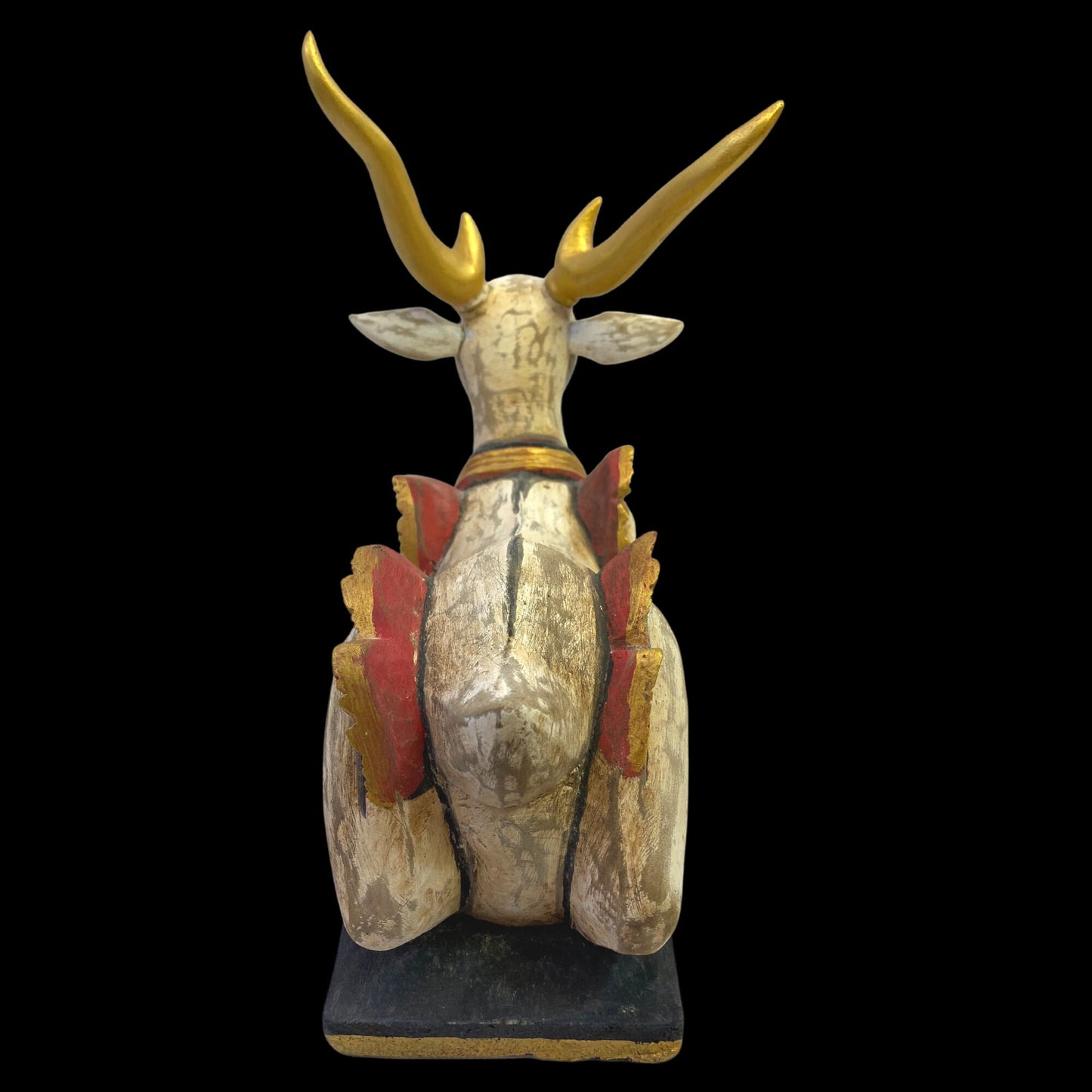Balinese Vintage Deer Rusa Statue Temple Guardian Polychrome Sculpture hand carved wood Carving Bali Folk art statue Indonesian