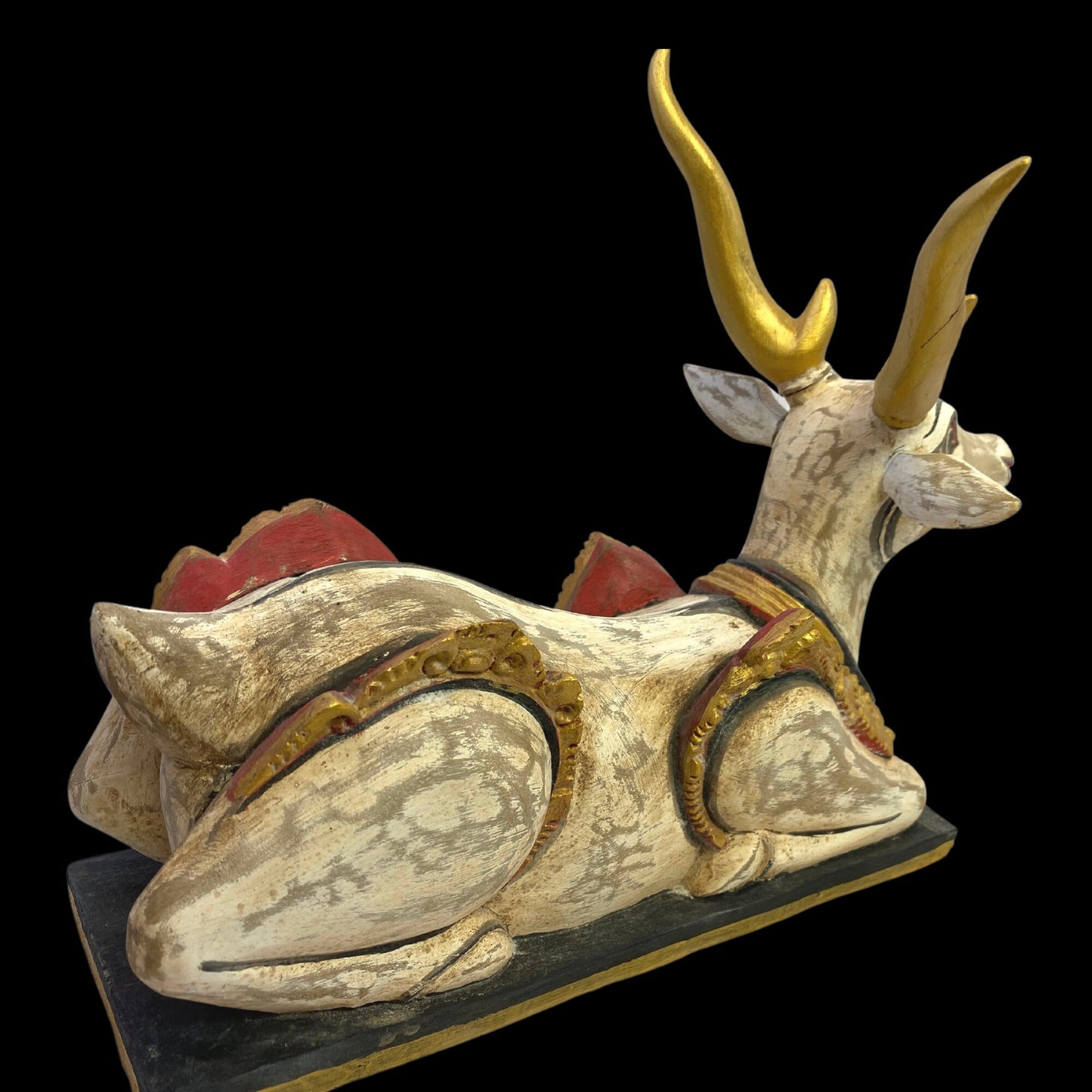 Balinese Vintage Deer Rusa Statue Temple Guardian Polychrome Sculpture hand carved wood Carving Bali Folk art statue Indonesian
