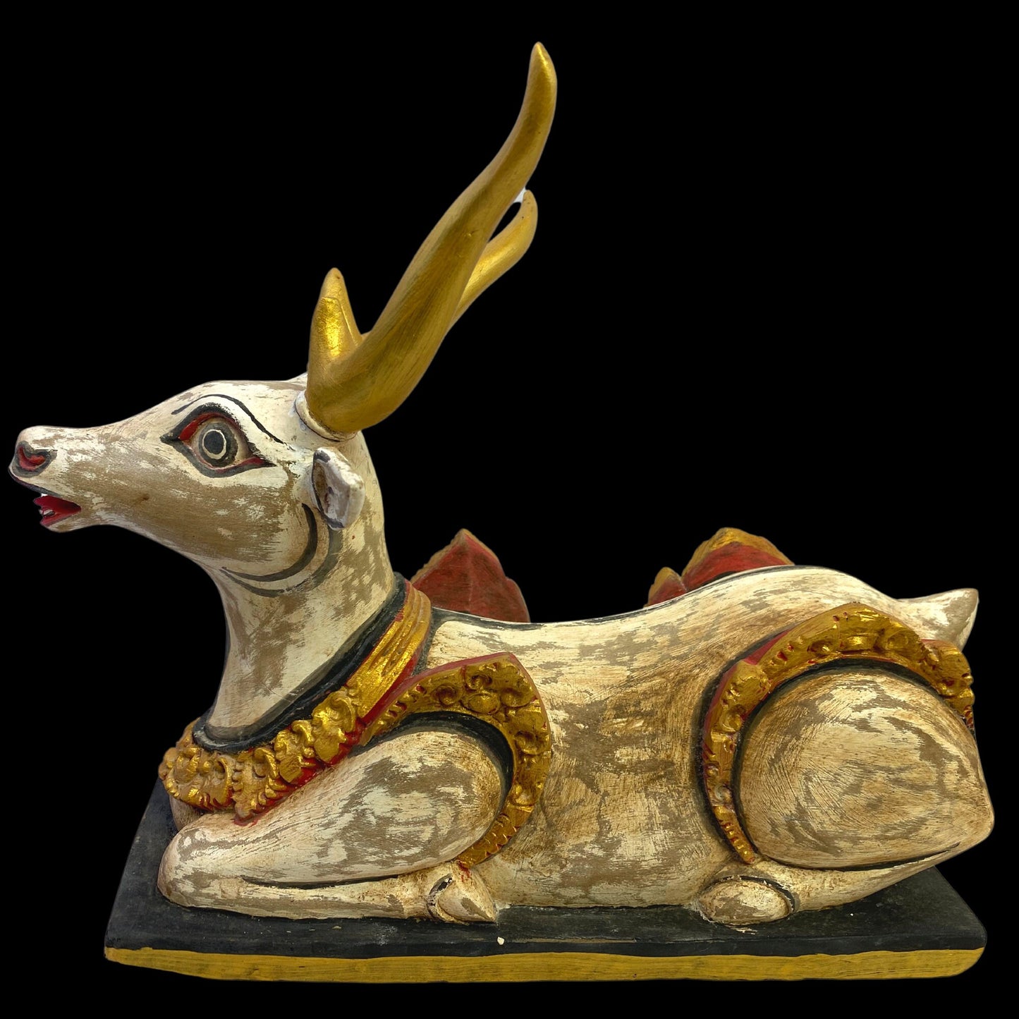 Balinese Vintage Deer Rusa Statue Temple Guardian Polychrome Sculpture hand carved wood Carving Bali Folk art statue Indonesian