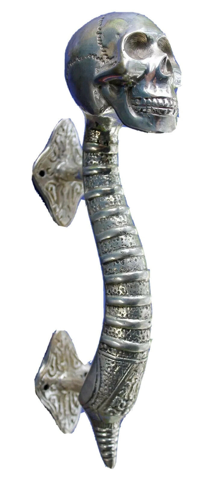 Gothic Skull Bronze Door Handle Knob Pull Cast Silvered Balinese Art